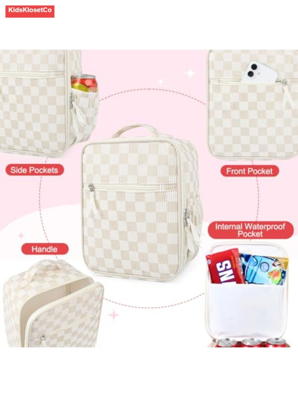Insulated Quilted Lunch Bag for Women Work School Picnic Large Capacity - Picture 3 of 6